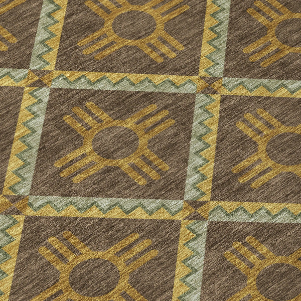 5' X 8' Chocolate And Taupe Geometric Washable Indoor Outdoor Area Rug Homeroots Outdoor