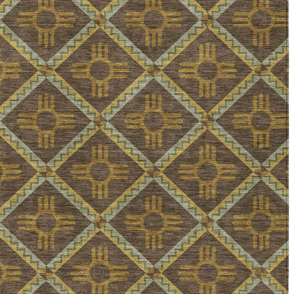5' X 8' Chocolate And Taupe Geometric Washable Indoor Outdoor Area Rug Homeroots Outdoor