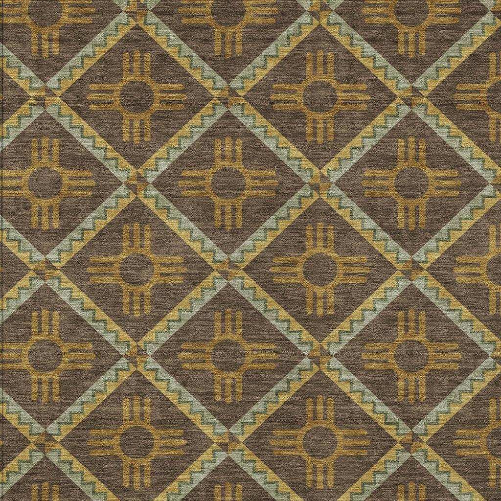 5' X 8' Chocolate And Taupe Geometric Washable Indoor Outdoor Area Rug Homeroots Outdoor