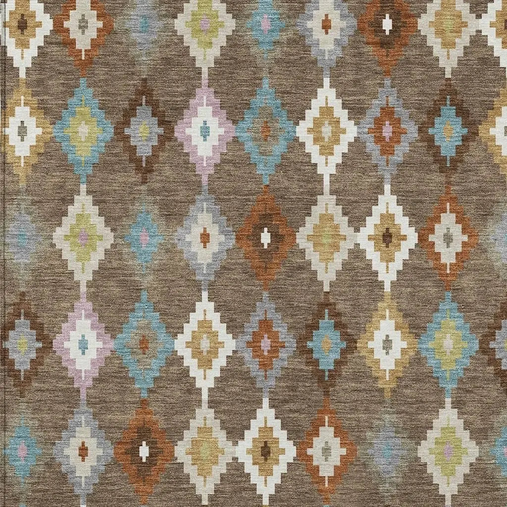 5' X 8' Chocolate And Teal Blue Aztec Washable Indoor Outdoor Area Rug Homeroots Outdoor
