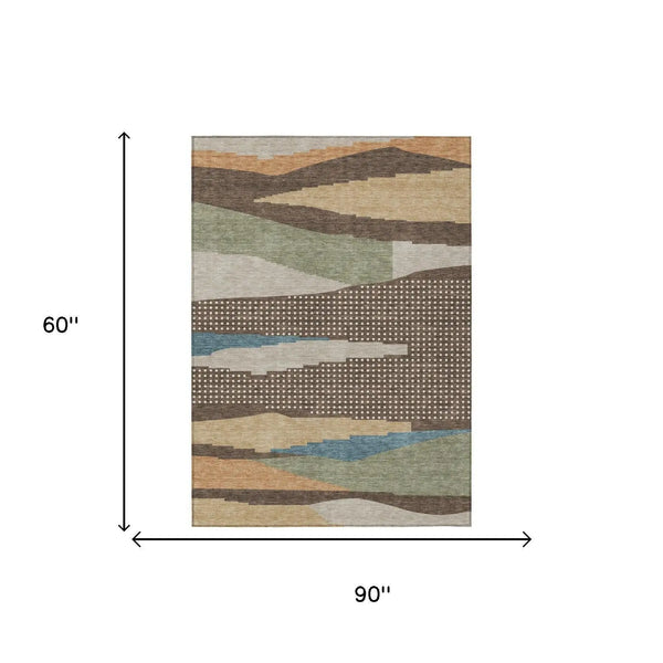 5' X 8' Coffee And Brown Abstract Washable Indoor Outdoor Area Rug Homeroots Outdoor