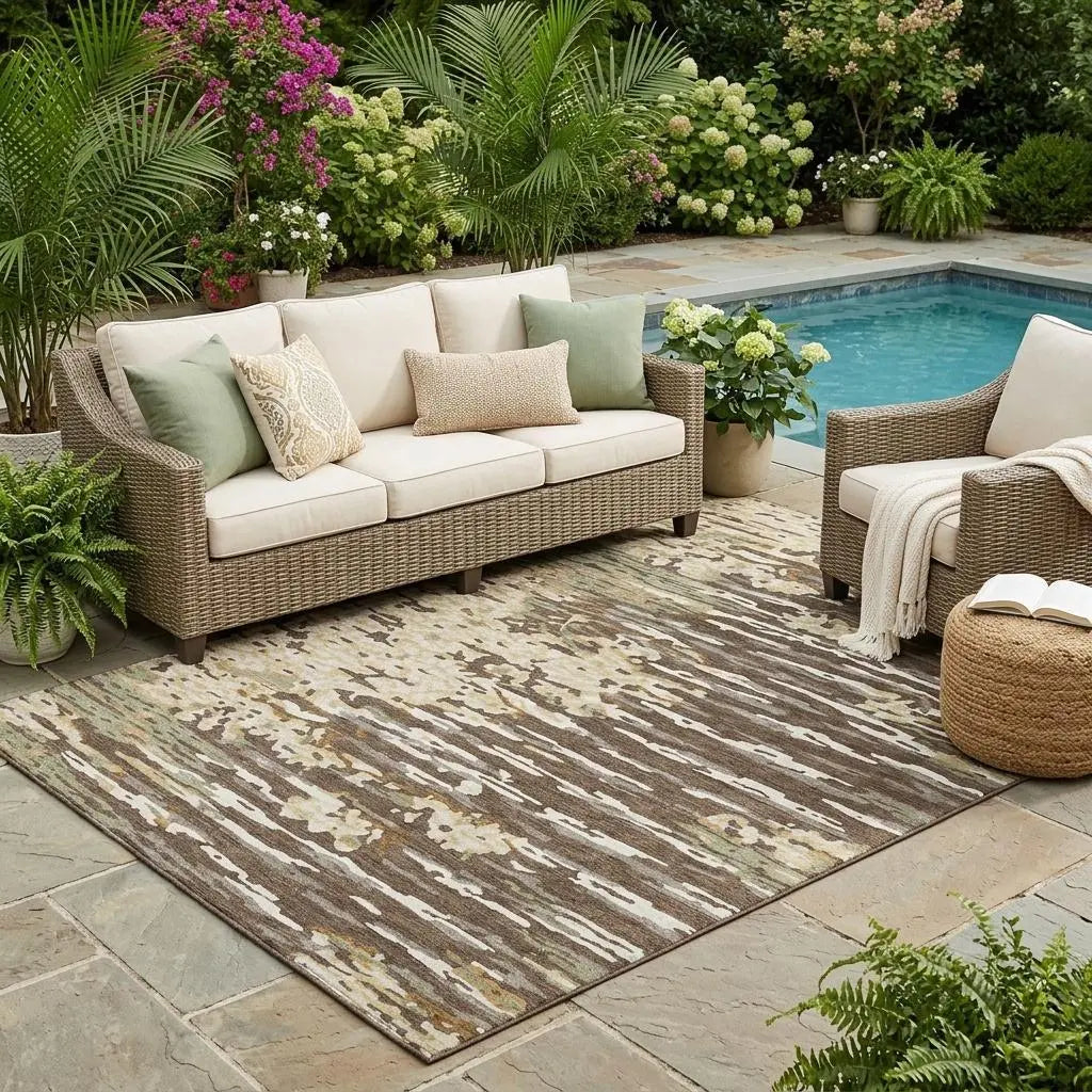 5' X 8' Coffee And Brown Abstract Washable Indoor Outdoor Area Rug Homeroots Outdoor