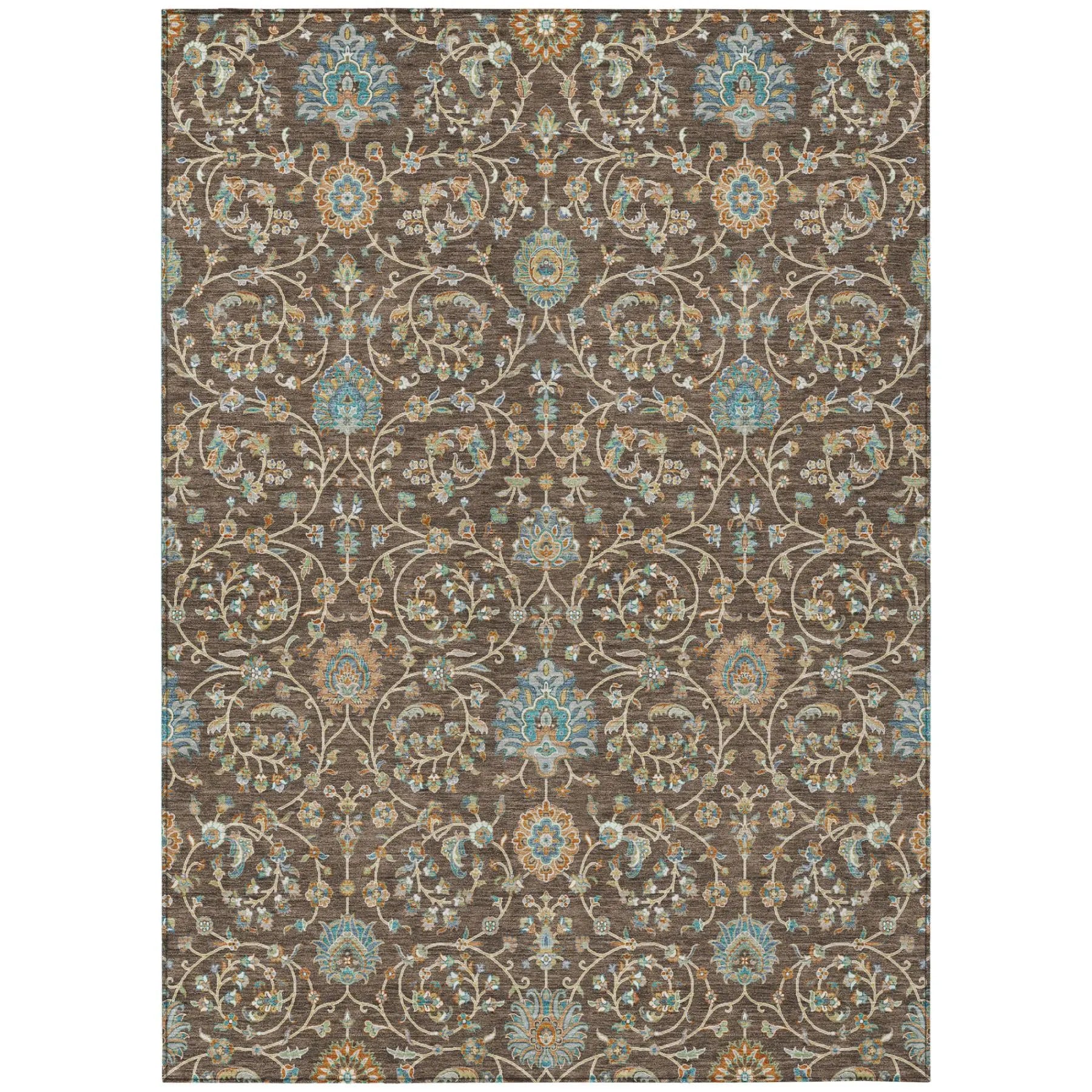 5' X 8' Coffee And Brown Floral Washable Indoor Outdoor Area Rug Homeroots Outdoor