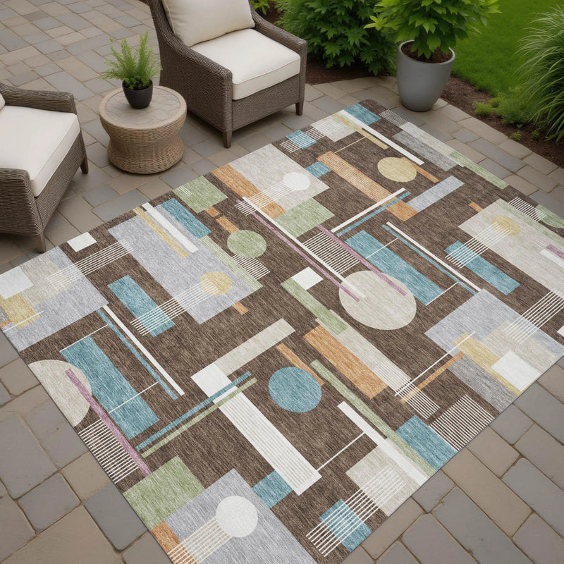 5' X 8' Coffee And Brown Geometric Washable Indoor Outdoor Area Rug Homeroots Outdoor
