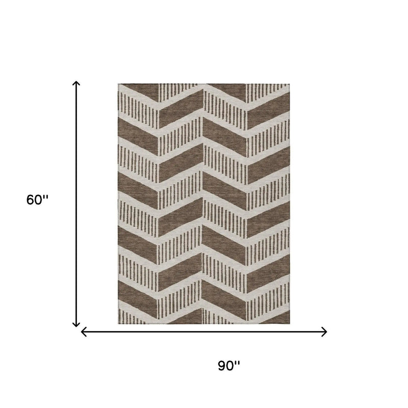 5' X 8' Coffee And Brown Geometric Washable Indoor Outdoor Area Rug Homeroots Outdoor
