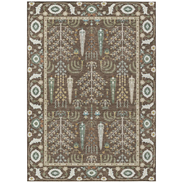 5' X 8' Coffee And Brown Oriental Washable Indoor Outdoor Area Rug Homeroots Outdoor