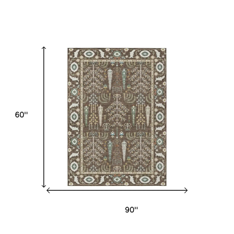 5' X 8' Coffee And Brown Oriental Washable Indoor Outdoor Area Rug Homeroots Outdoor