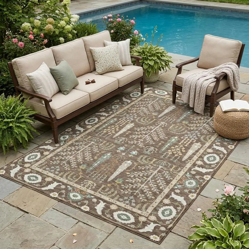 5' X 8' Coffee And Brown Oriental Washable Indoor Outdoor Area Rug Homeroots Outdoor