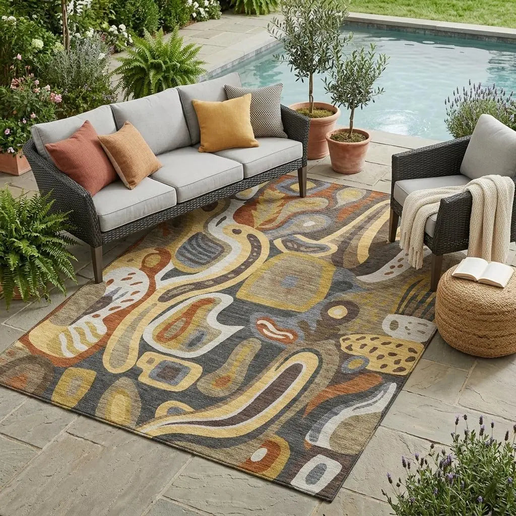 5' X 8' Coffee And Chocolate Abstract Washable Indoor Outdoor Area Rug Homeroots Outdoor