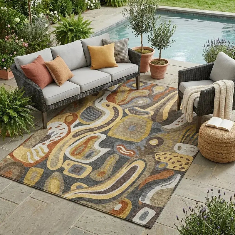 5' X 8' Coffee And Chocolate Abstract Washable Indoor Outdoor Area Rug Homeroots Outdoor