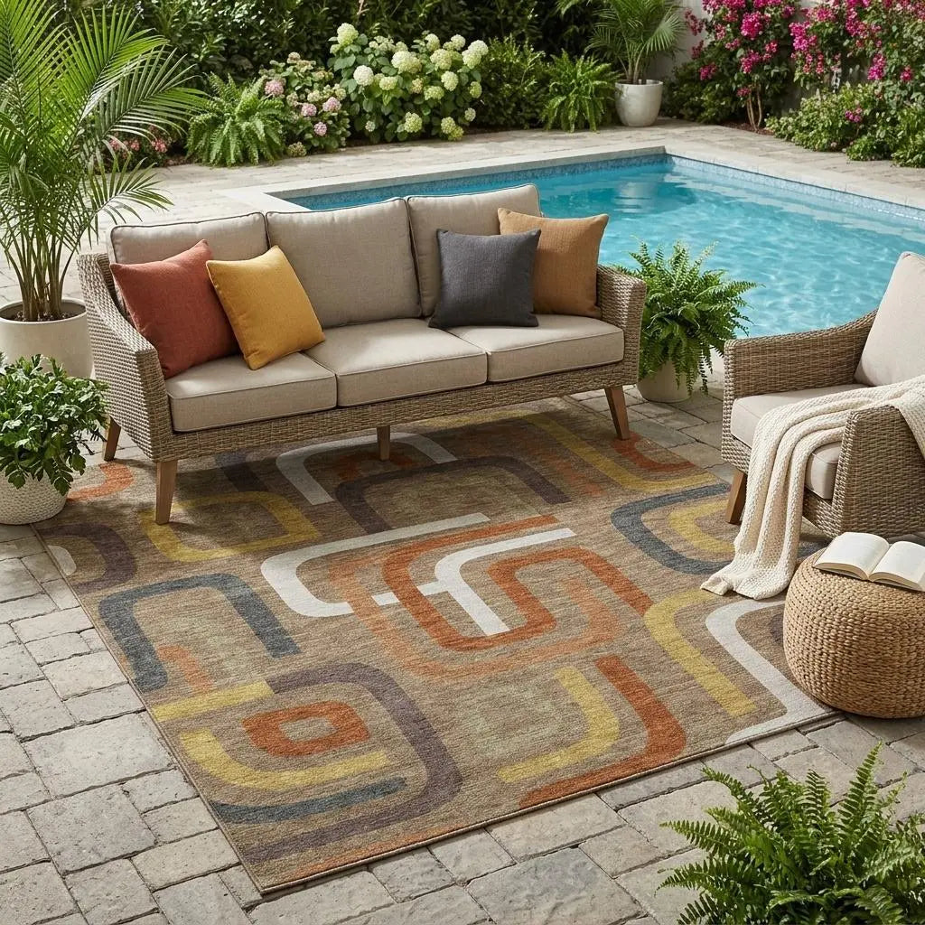 5' X 8' Coffee And Chocolate Geometric Washable Indoor Outdoor Area Rug Homeroots Outdoor