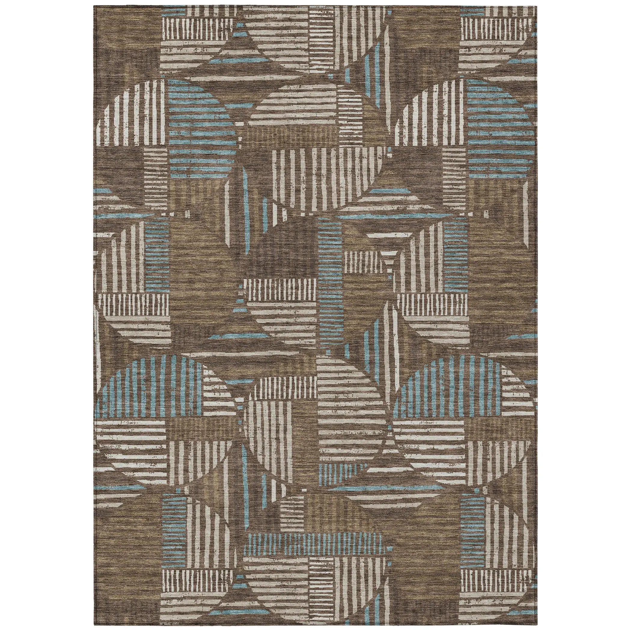 5' X 8' Coffee And Graphite Geometric Washable Indoor Outdoor Area Rug Homeroots Outdoor