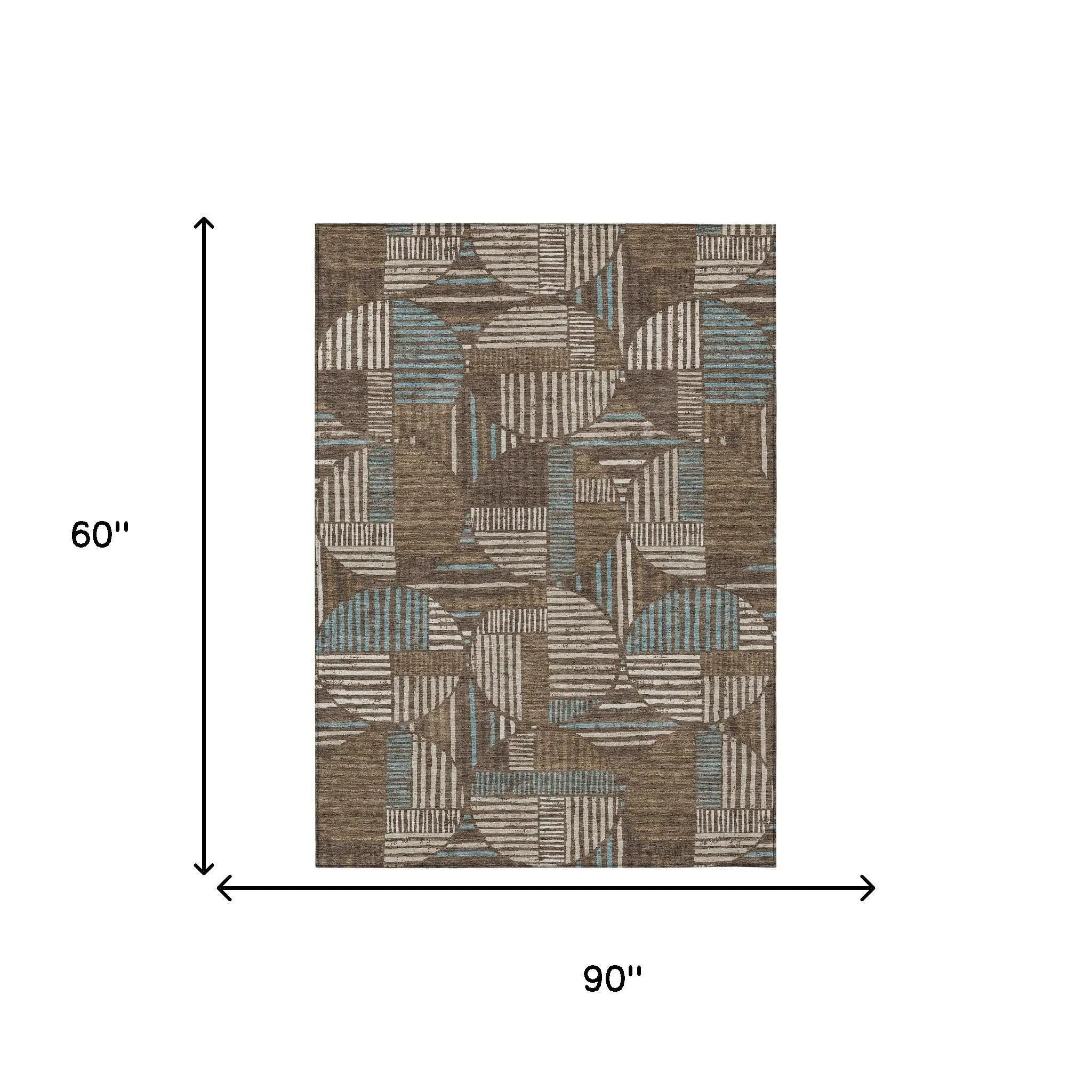 5' X 8' Coffee And Graphite Geometric Washable Indoor Outdoor Area Rug Homeroots Outdoor