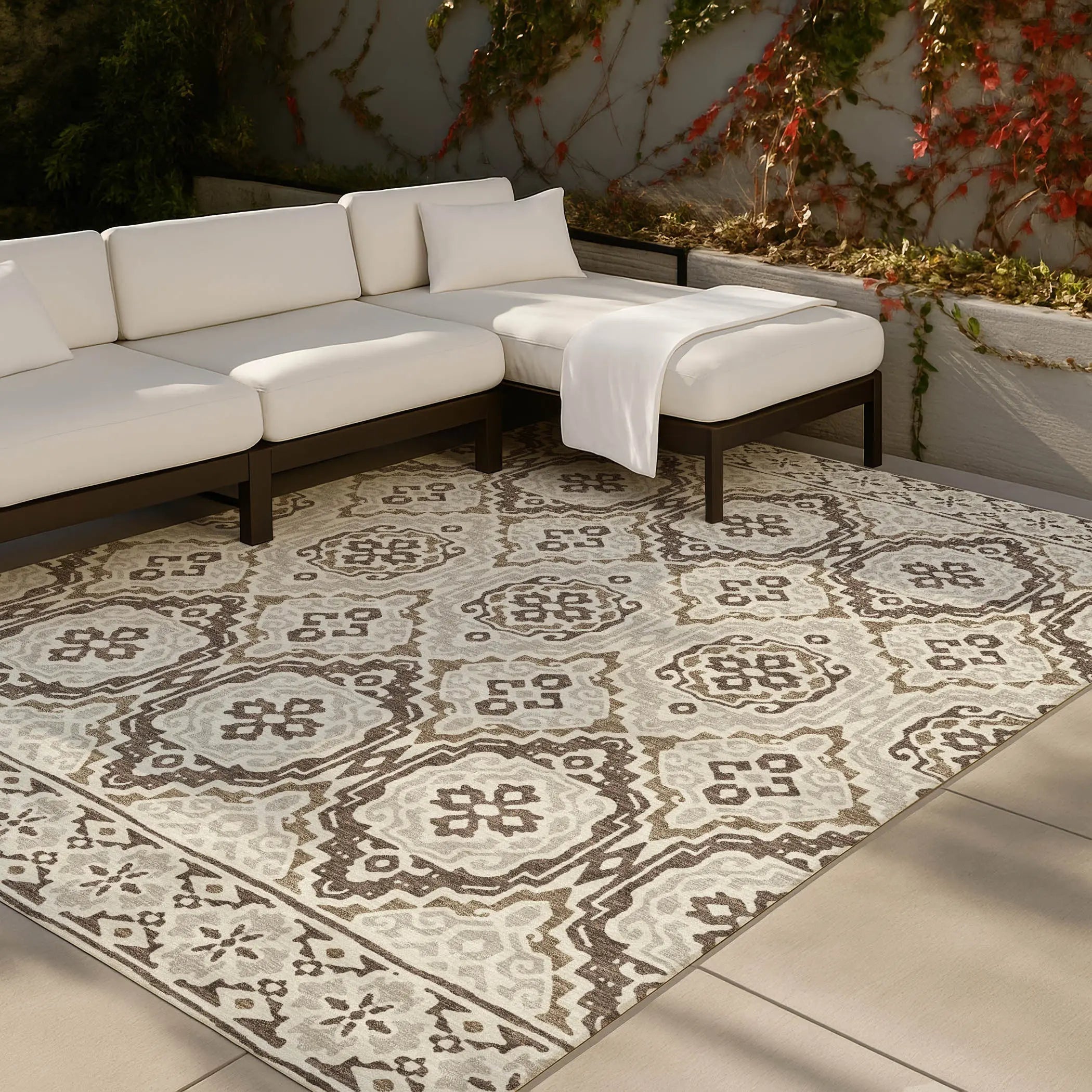 5' X 8' Coffee And Gray Tribal Washable Indoor Outdoor Area Rug Homeroots Outdoor