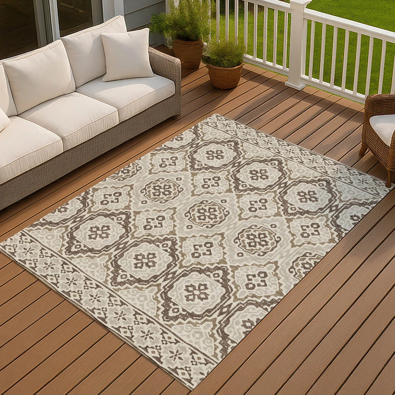 5' X 8' Coffee And Gray Tribal Washable Indoor Outdoor Area Rug Homeroots Outdoor