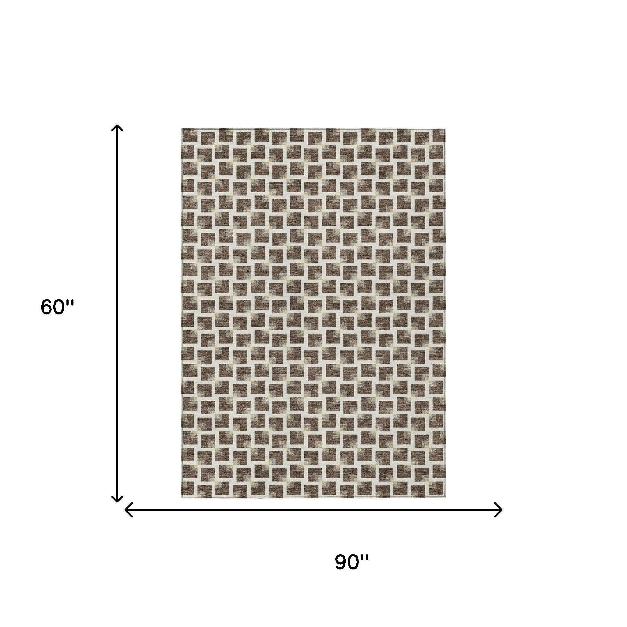 5' X 8' Coffee And Ivory Geometric Washable Indoor Outdoor Area Rug Homeroots Outdoor