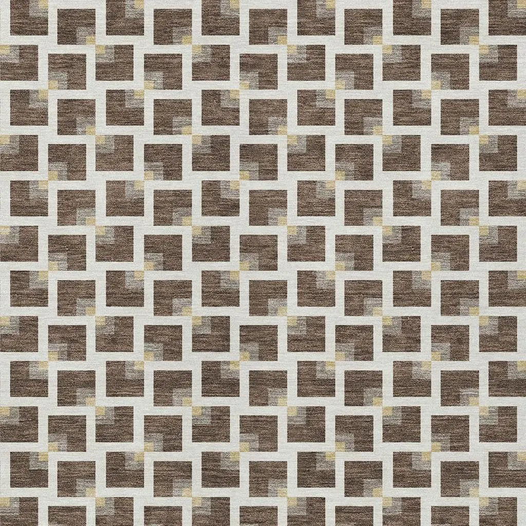 5' X 8' Coffee And Ivory Geometric Washable Indoor Outdoor Area Rug Homeroots Outdoor