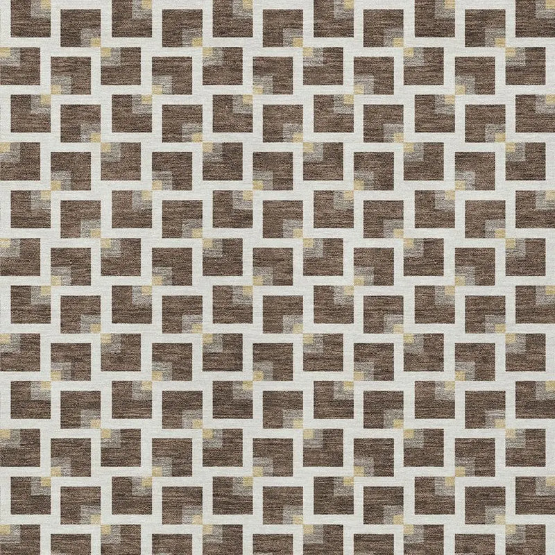 5' X 8' Coffee And Ivory Geometric Washable Indoor Outdoor Area Rug Homeroots Outdoor