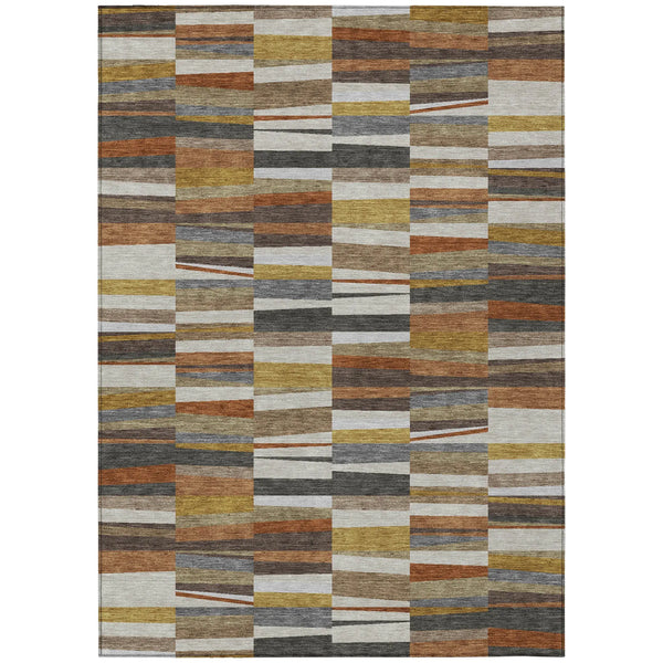 5' X 8' Coffee And Ivory Striped Washable Indoor Outdoor Area Rug Homeroots Outdoor