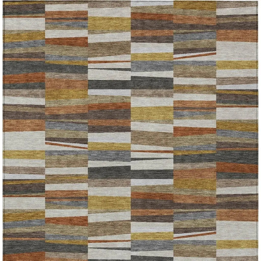 5' X 8' Coffee And Ivory Striped Washable Indoor Outdoor Area Rug Homeroots Outdoor