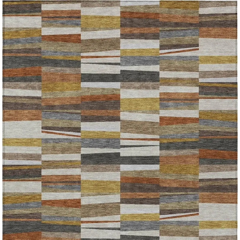 5' X 8' Coffee And Ivory Striped Washable Indoor Outdoor Area Rug Homeroots Outdoor