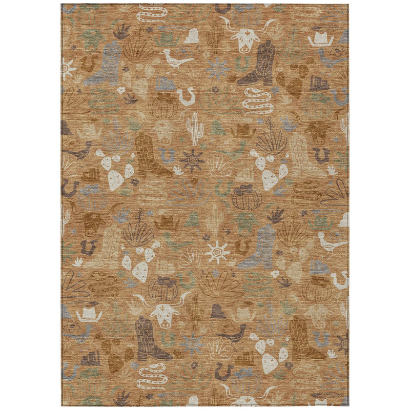 5' X 8' Copper And Beige Cactus Washable Indoor Outdoor Area Rug Homeroots Outdoor