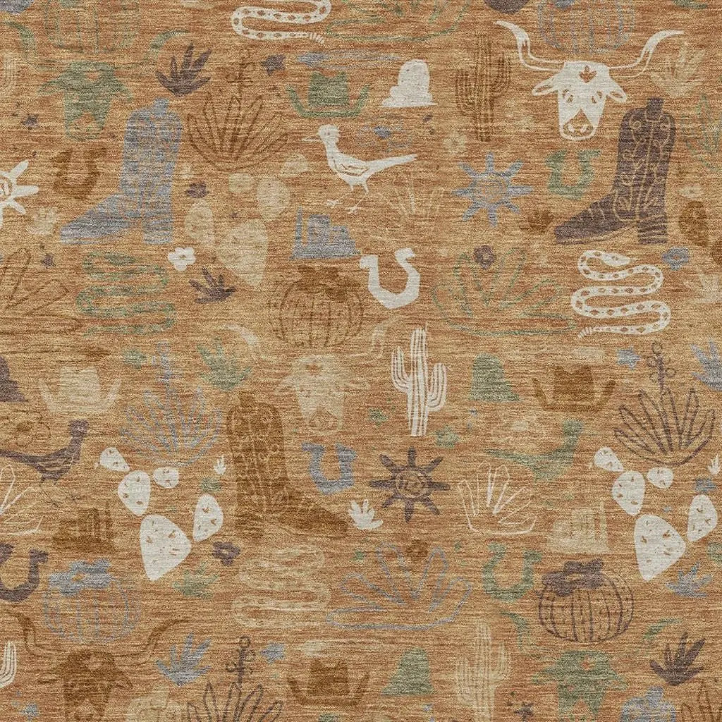 5' X 8' Copper And Beige Cactus Washable Indoor Outdoor Area Rug Homeroots Outdoor