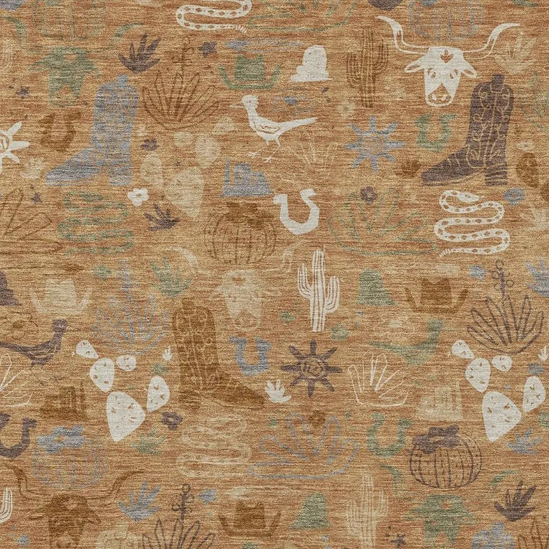 5' X 8' Copper And Beige Cactus Washable Indoor Outdoor Area Rug Homeroots Outdoor