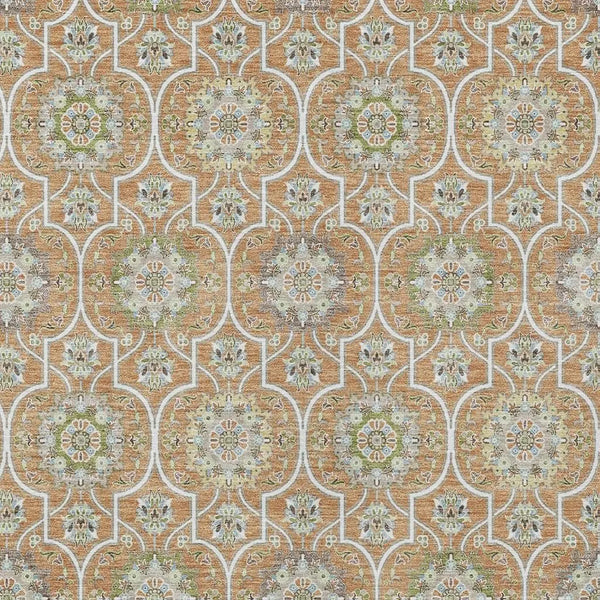 5' X 8' Copper And Beige Floral Medallion Washable Indoor Outdoor Area Rug Homeroots Outdoor