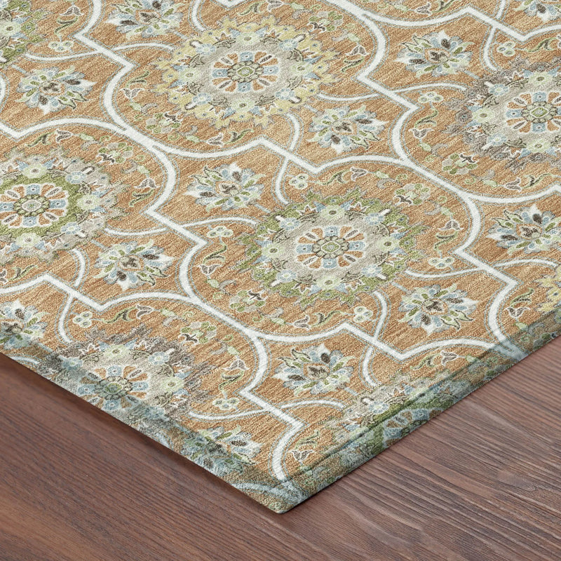 5' X 8' Copper And Beige Floral Medallion Washable Indoor Outdoor Area Rug Homeroots Outdoor