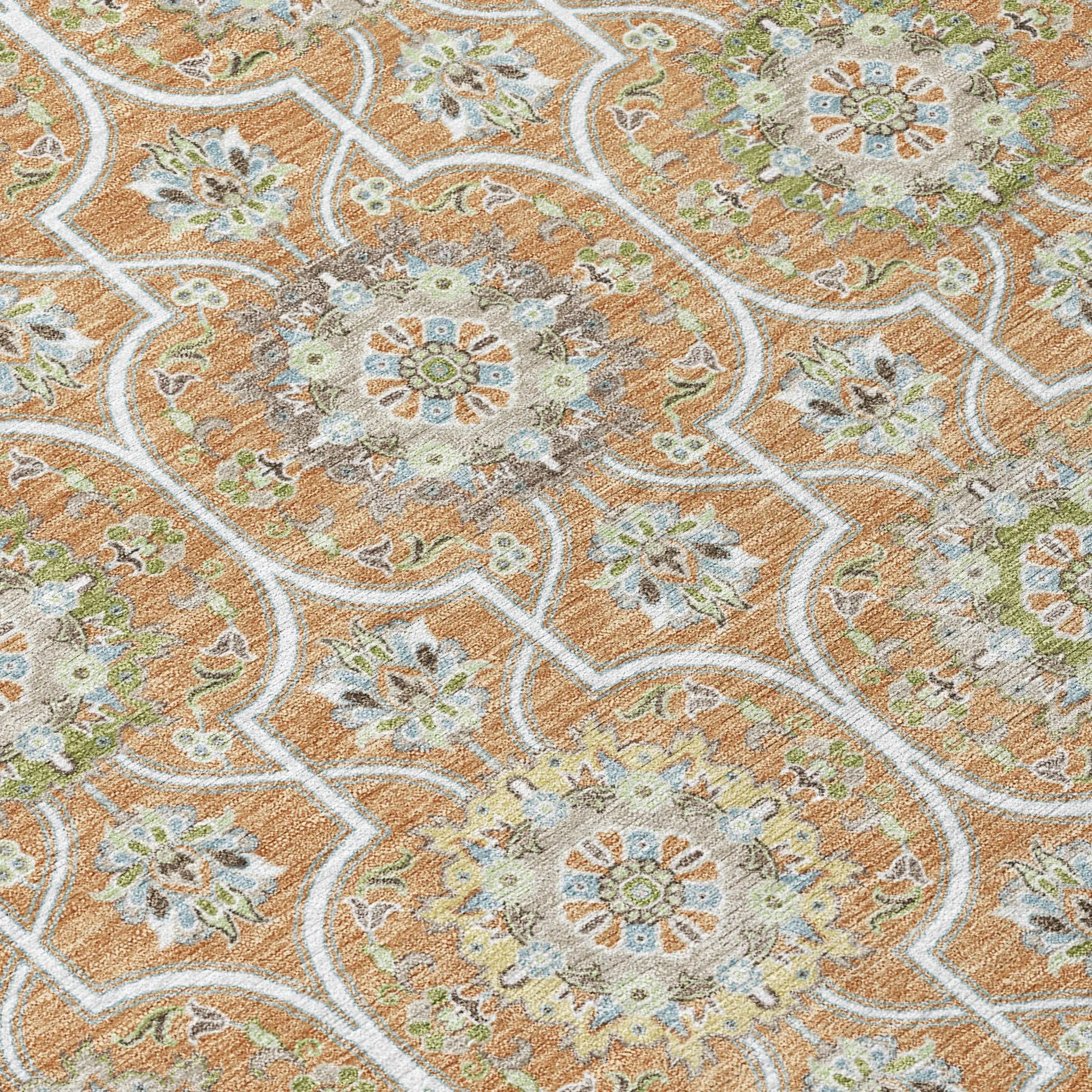 5' X 8' Copper And Beige Floral Medallion Washable Indoor Outdoor Area Rug Homeroots Outdoor