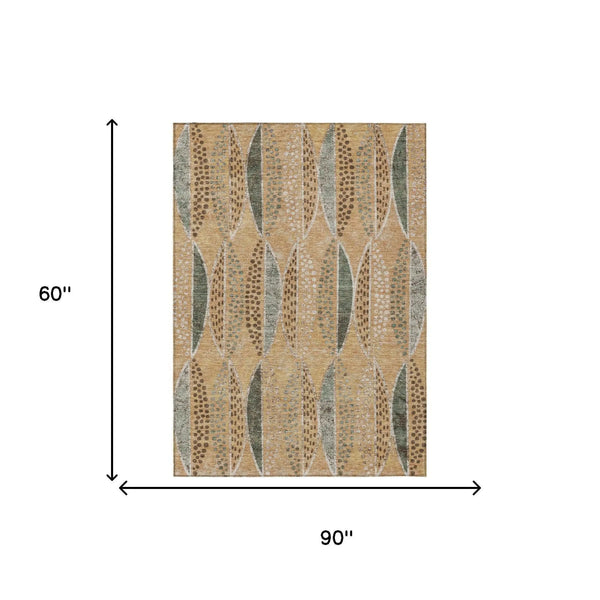 5' X 8' Copper And Beige Geometric Washable Indoor Outdoor Area Rug Homeroots Outdoor