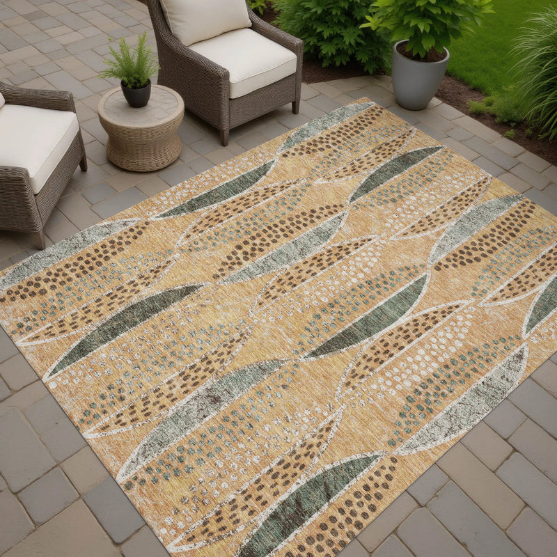 5' X 8' Copper And Beige Geometric Washable Indoor Outdoor Area Rug Homeroots Outdoor