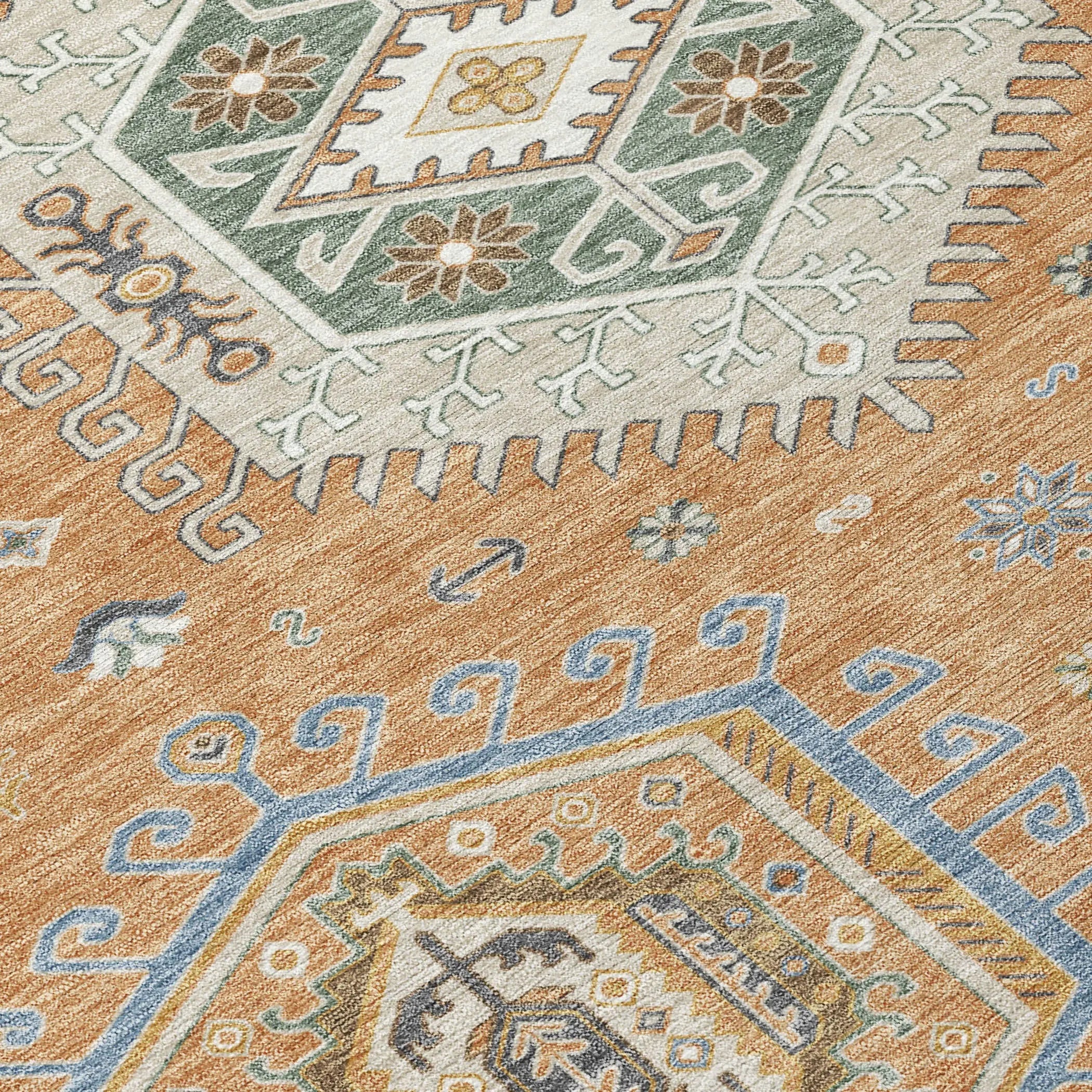 5' X 8' Copper And Beige Tribal Washable Indoor Outdoor Area Rug Homeroots Outdoor
