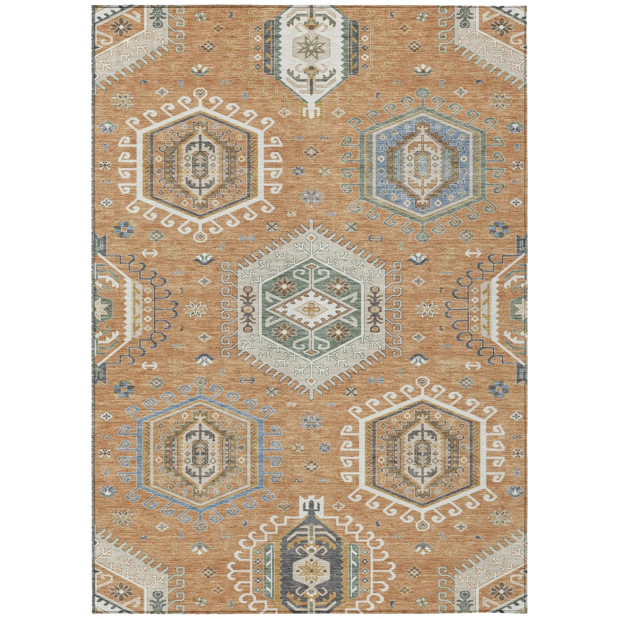 5' X 8' Copper And Beige Tribal Washable Indoor Outdoor Area Rug Homeroots Outdoor