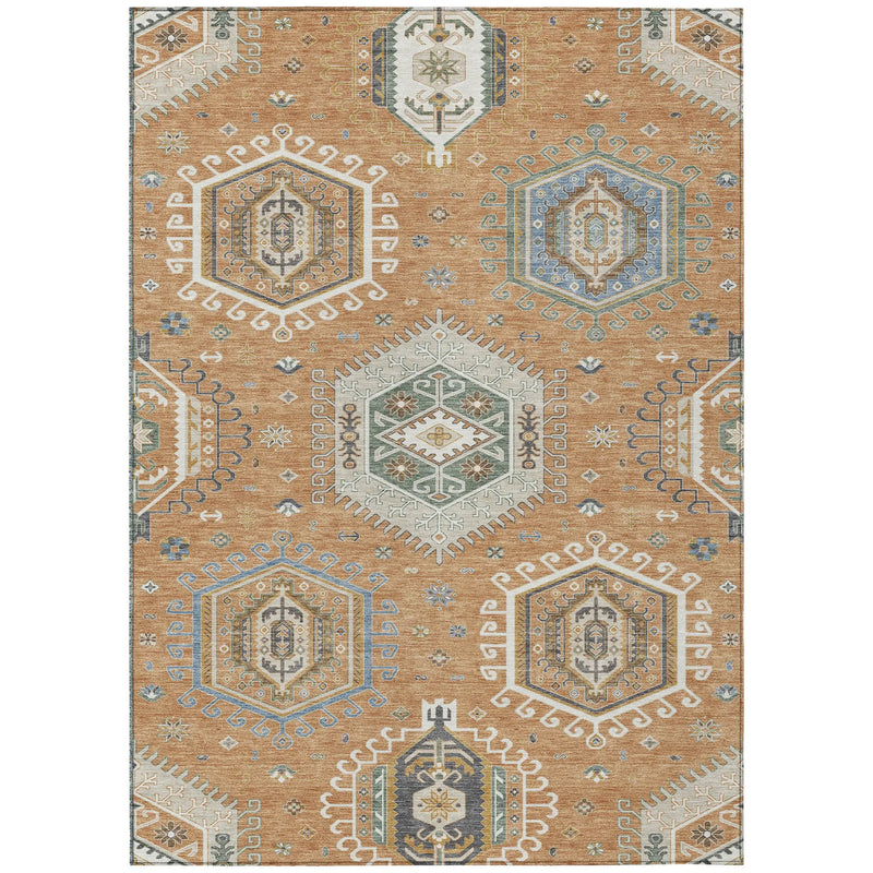 5' X 8' Copper And Beige Tribal Washable Indoor Outdoor Area Rug Homeroots Outdoor