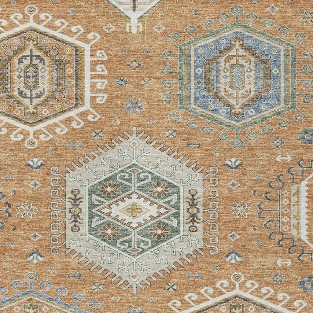 5' X 8' Copper And Beige Tribal Washable Indoor Outdoor Area Rug Homeroots Outdoor