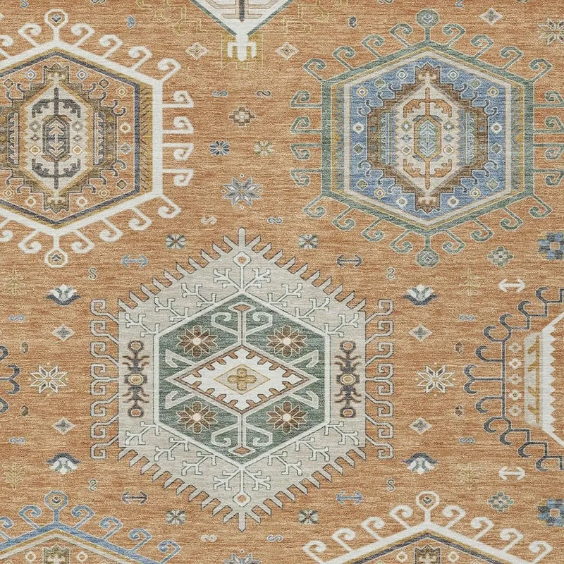 5' X 8' Copper And Beige Tribal Washable Indoor Outdoor Area Rug Homeroots Outdoor