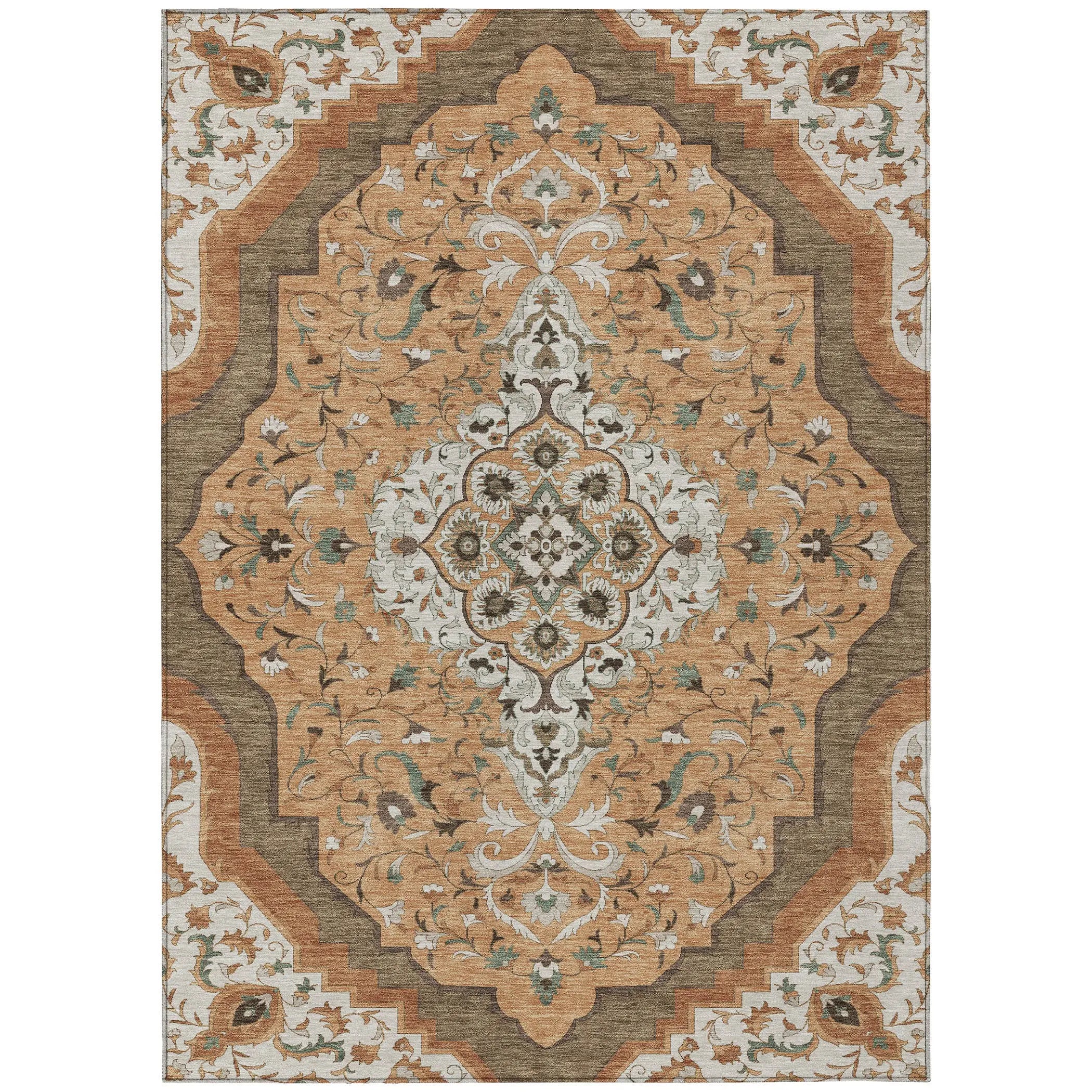 5' X 8' Copper And Blue Medallion Washable Indoor Outdoor Area Rug Homeroots Outdoor
