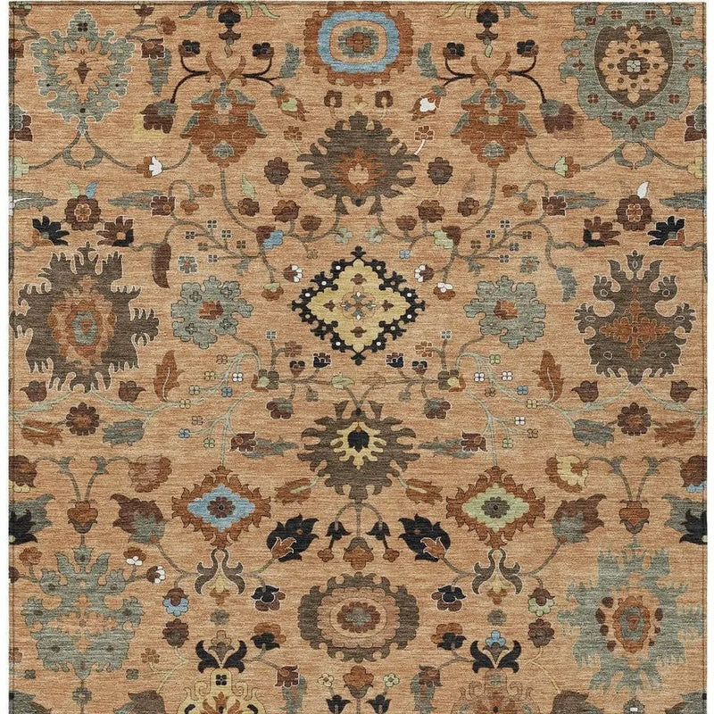 5' X 8' Copper And Brown Floral Medallion Washable Indoor Outdoor Area Rug Homeroots Outdoor