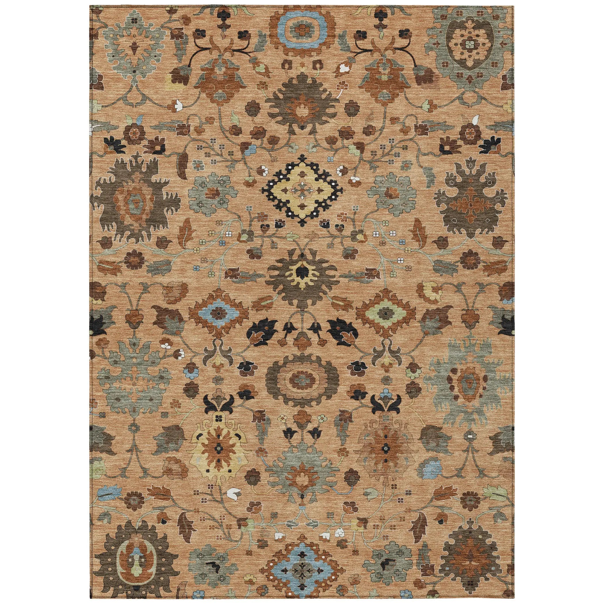 5' X 8' Copper And Brown Floral Medallion Washable Indoor Outdoor Area Rug Homeroots Outdoor