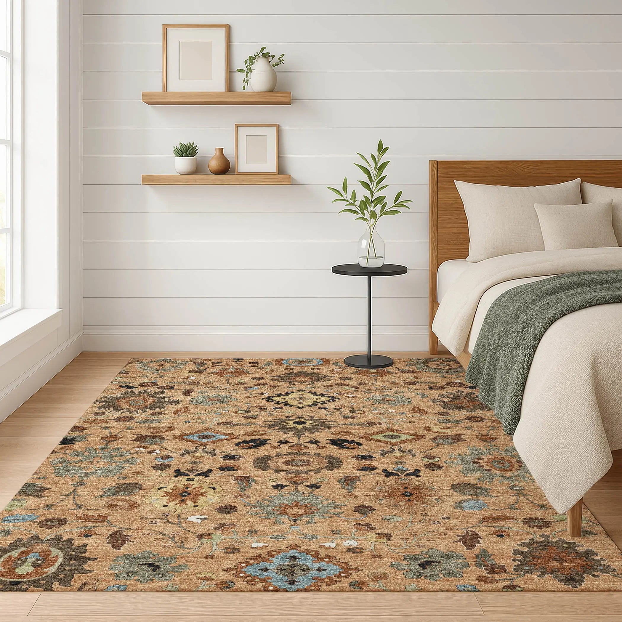 5' X 8' Copper And Brown Floral Medallion Washable Indoor Outdoor Area Rug Homeroots Outdoor