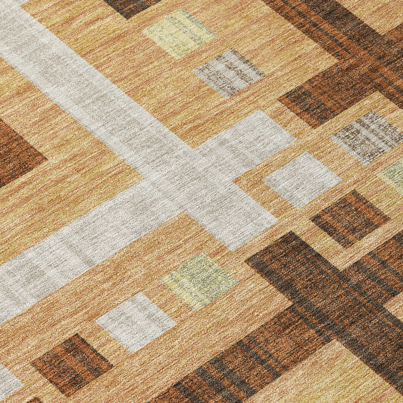 5' X 8' Copper And Brown Geometric Washable Indoor Outdoor Area Rug Homeroots Outdoor