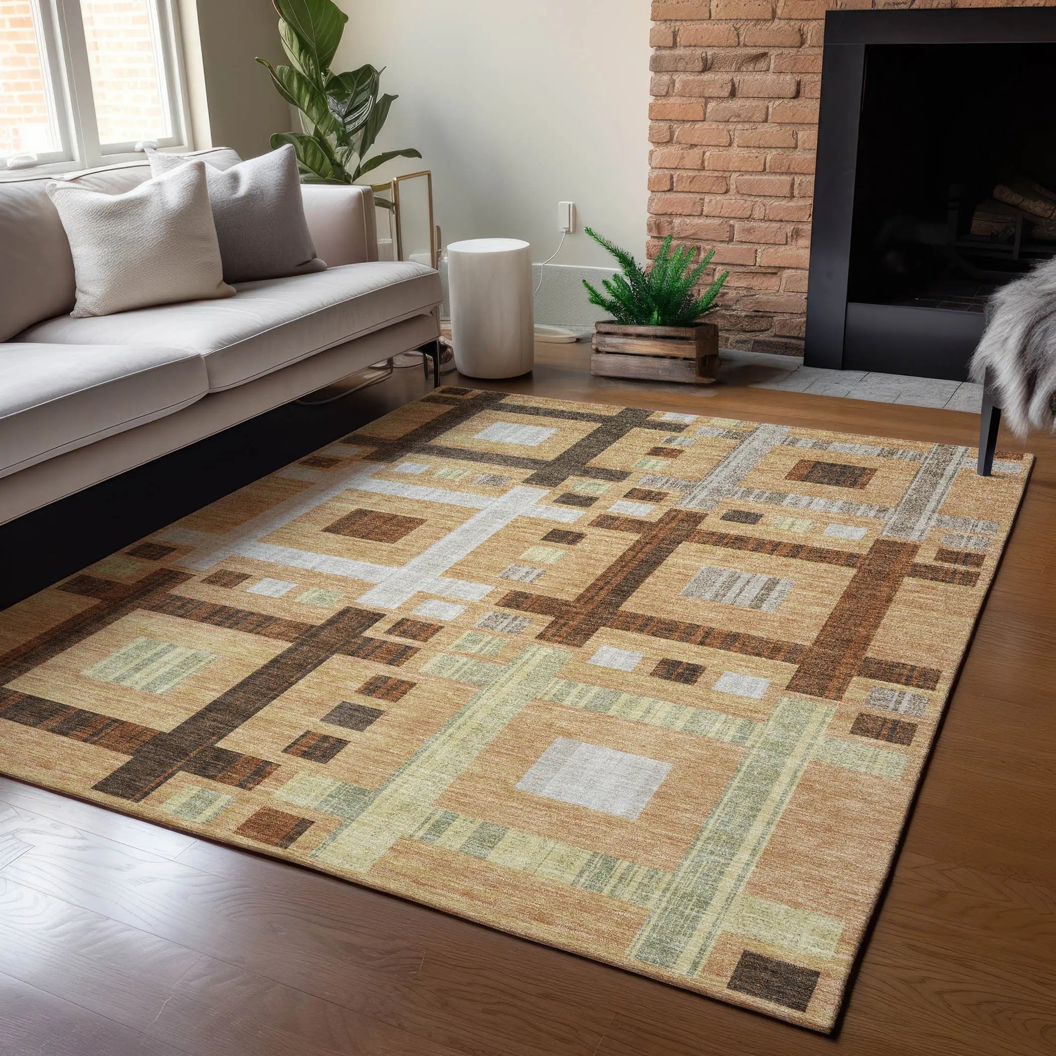 5' X 8' Copper And Brown Geometric Washable Indoor Outdoor Area Rug Homeroots Outdoor