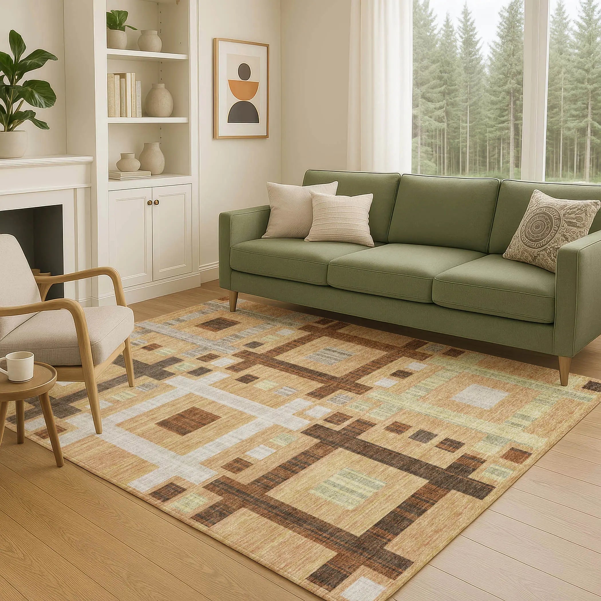 5' X 8' Copper And Brown Geometric Washable Indoor Outdoor Area Rug Homeroots Outdoor