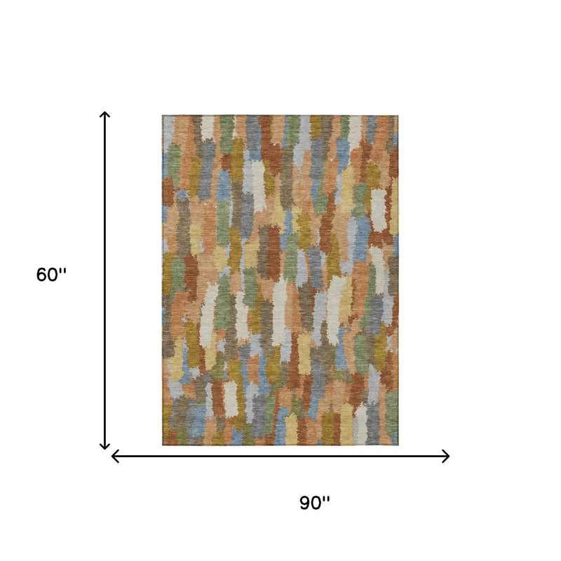 5' X 8' Copper And Chocolate Striped Washable Indoor Outdoor Area Rug Homeroots Outdoor