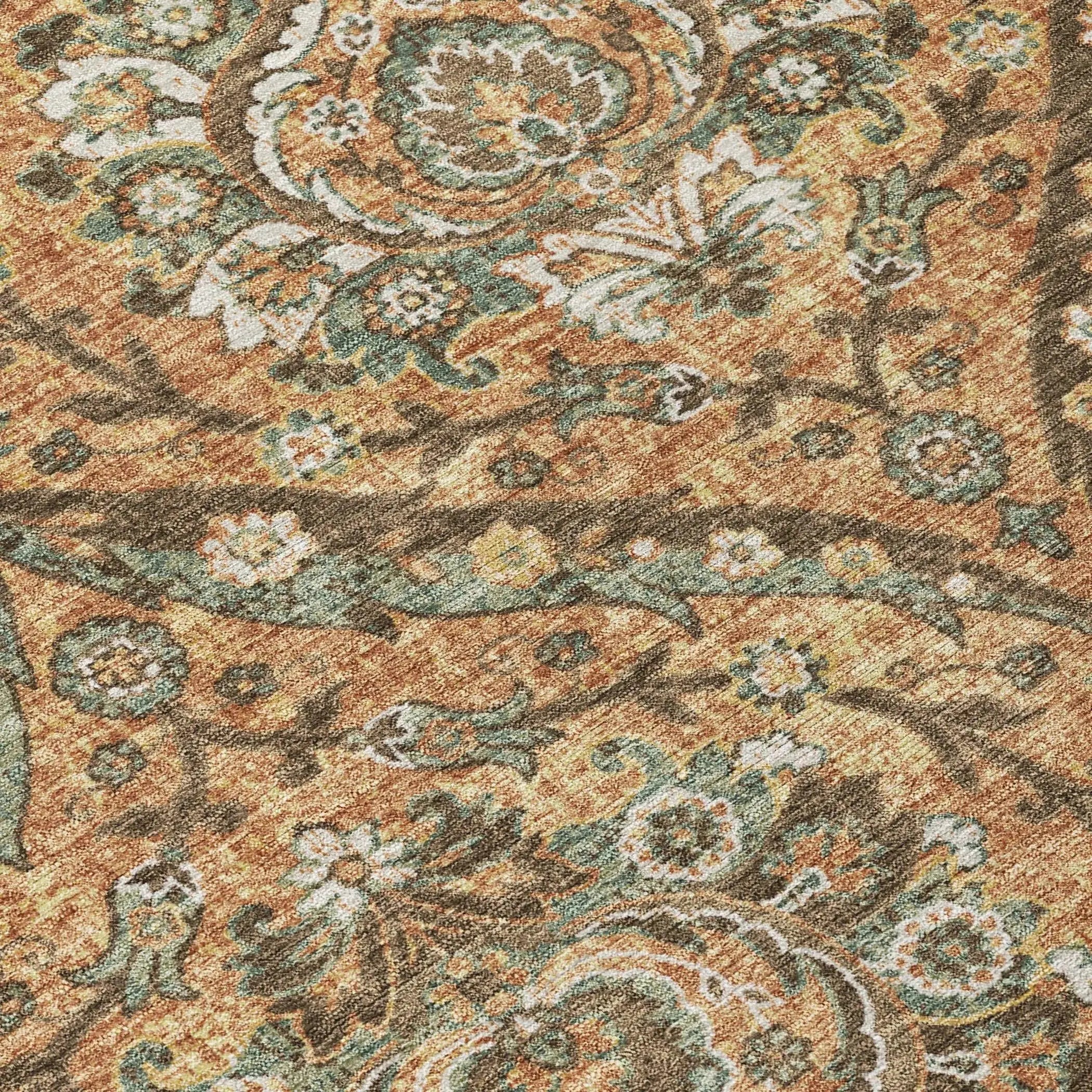 5' X 8' Copper And Gold Floral Washable Indoor Outdoor Area Rug Homeroots Outdoor