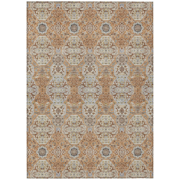 5' X 8' Copper And Gold Floral Washable Indoor Outdoor Area Rug Homeroots Outdoor