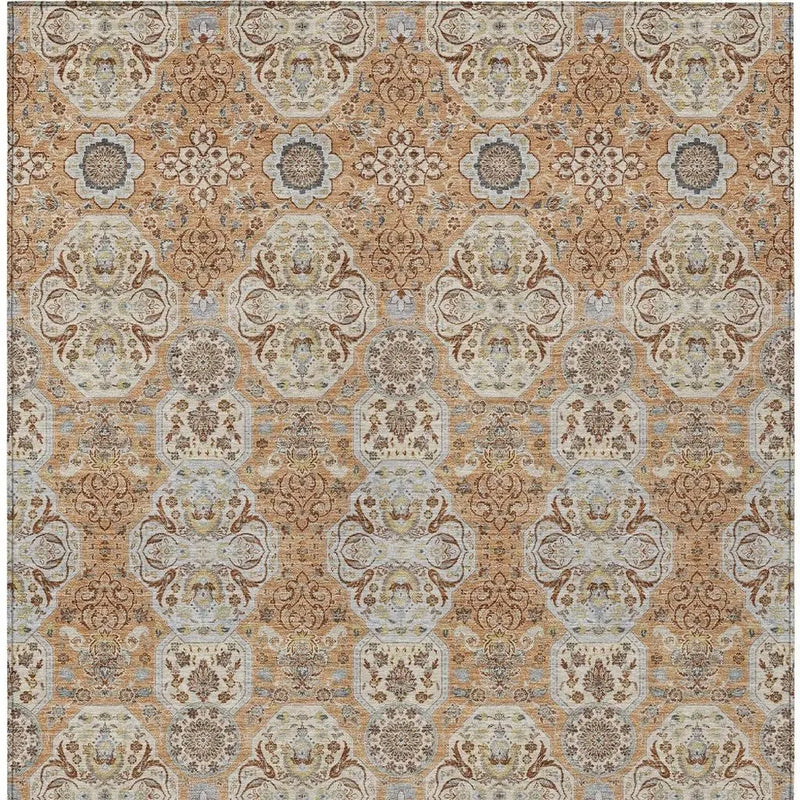 5' X 8' Copper And Gold Floral Washable Indoor Outdoor Area Rug Homeroots Outdoor