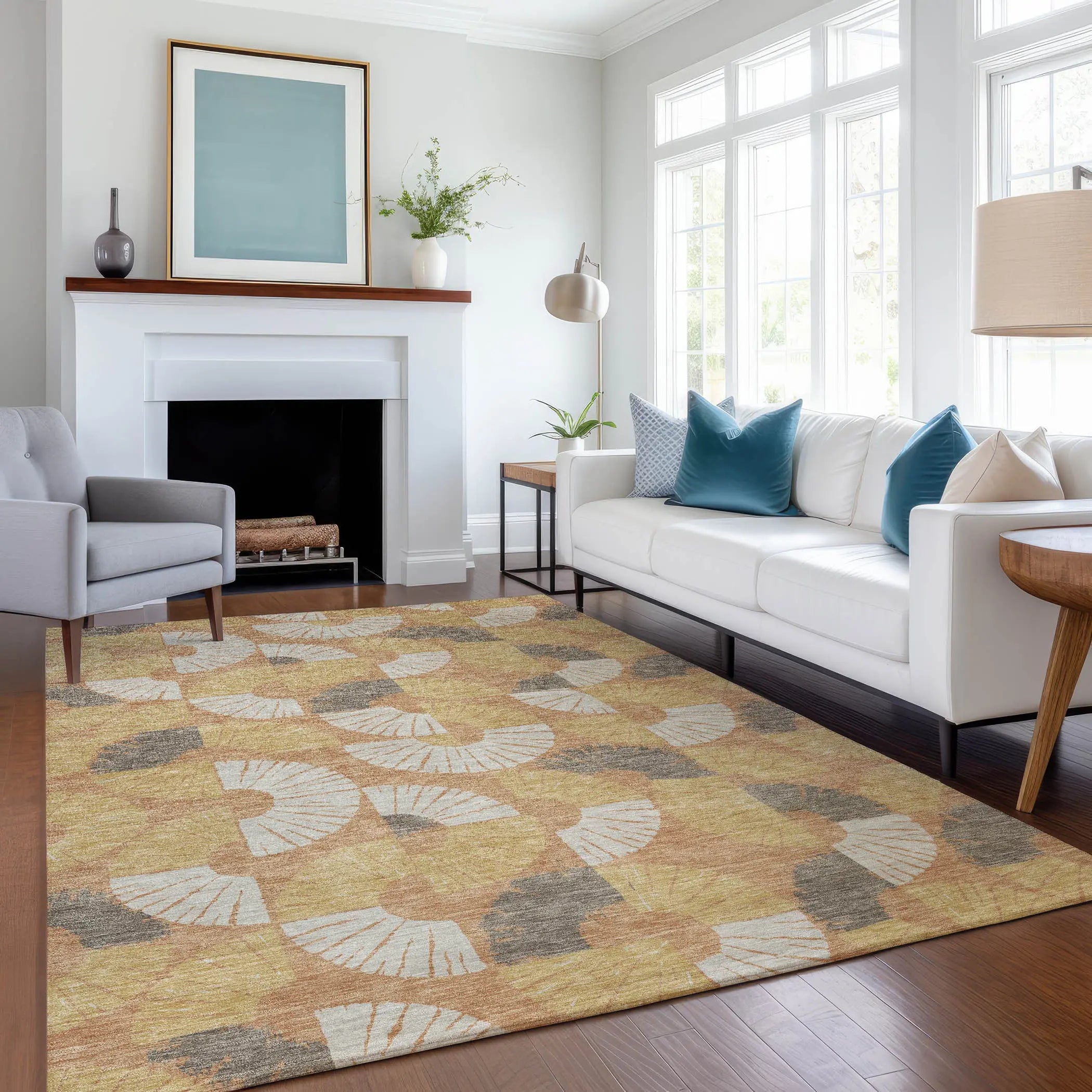 5' X 8' Copper And Gold Geometric Washable Indoor Outdoor Area Rug Homeroots Outdoor